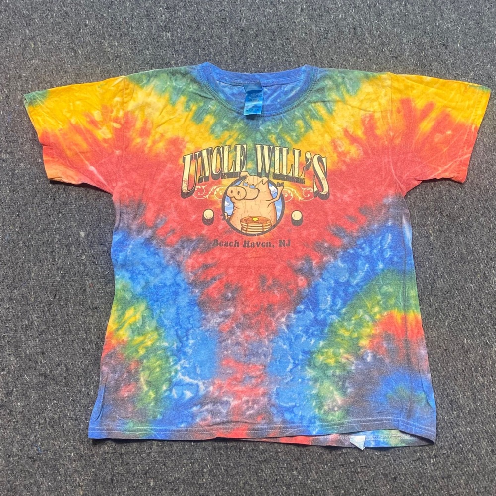 Colortone Uncle Wills Pancake House Shirt Sz M Youth Rainbow Tie Dye Beach Haven